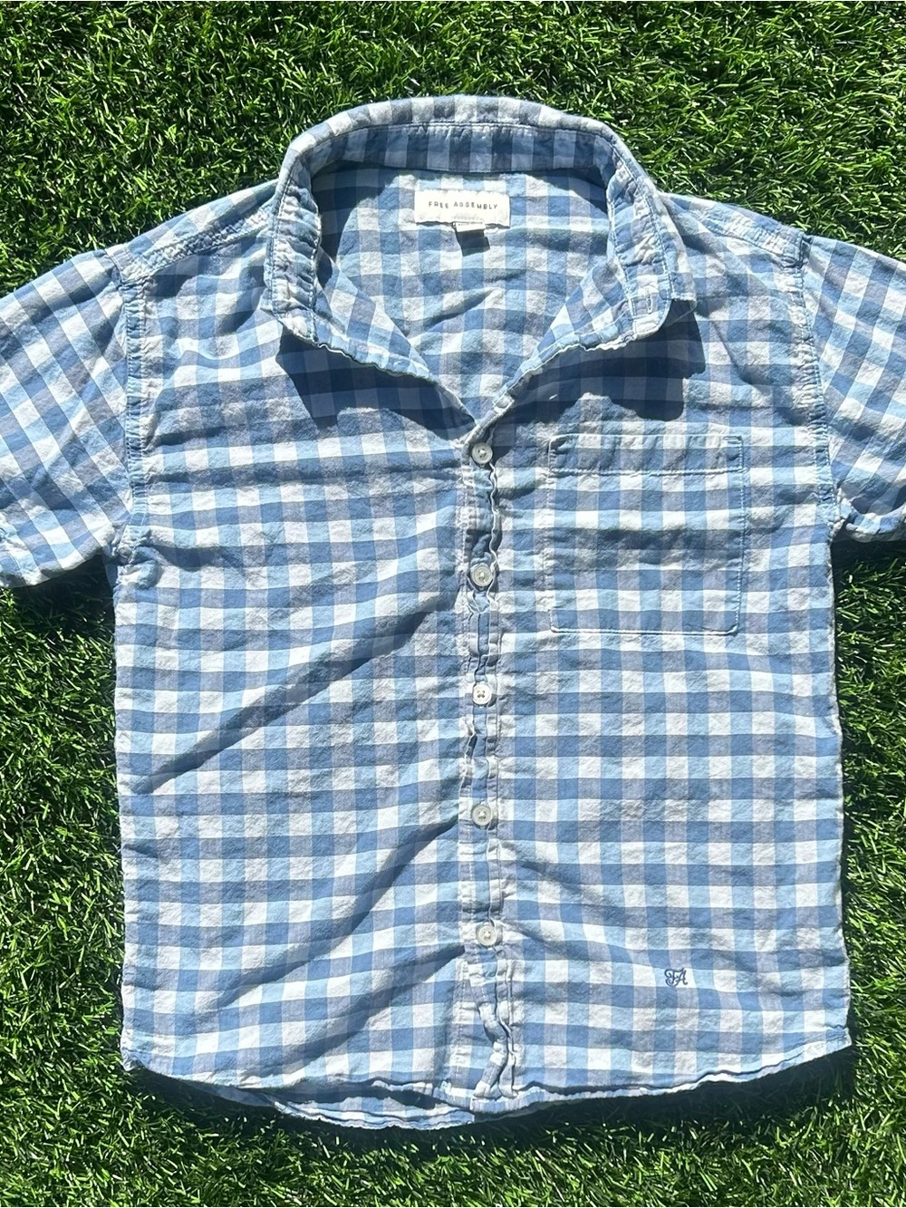 Blue Check Short-Sleeve Button-Up Shirt